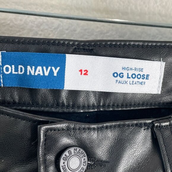 NEW Old Navy Womens 12 High Rise OG Loose Faux Vegan Leather Ankle Pants Black - Picture 5 of 11